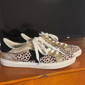 Women's Trendy Sneakers with Glitter and Animal Print